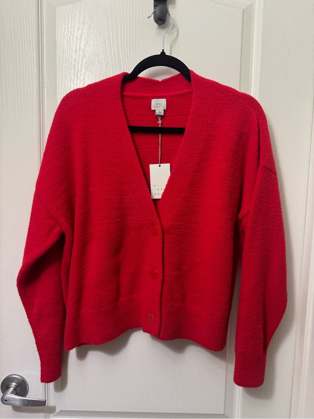 a new day Bright Red V-Neck Button Cardigan